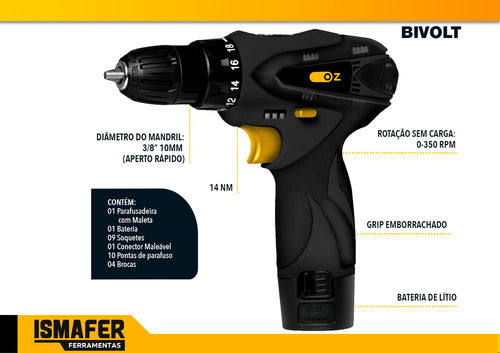 Kit Furadeira Parafusadeira 12v Com Jogo De Brocas 300 Peça