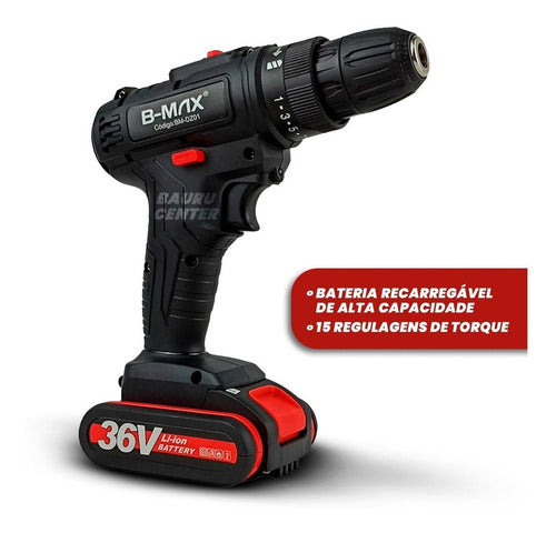 Parafusadeira Furadeira Sem Fio 36v 2 Baterias 340w Bivolt